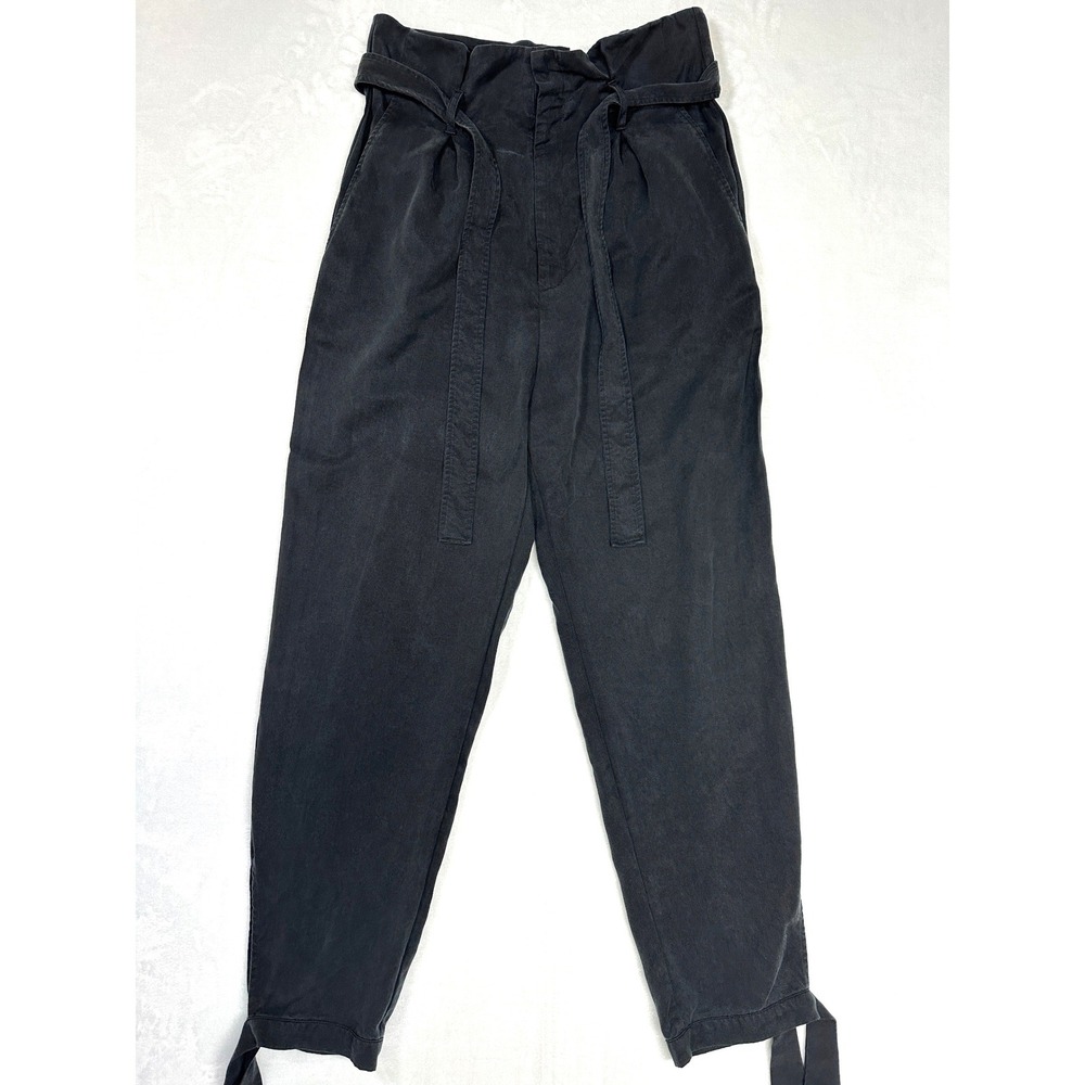 Reformation Avalon Pants Womens 8 Black High Waist Tie Ankle Paperboy Trousers - Picture 4 of 16